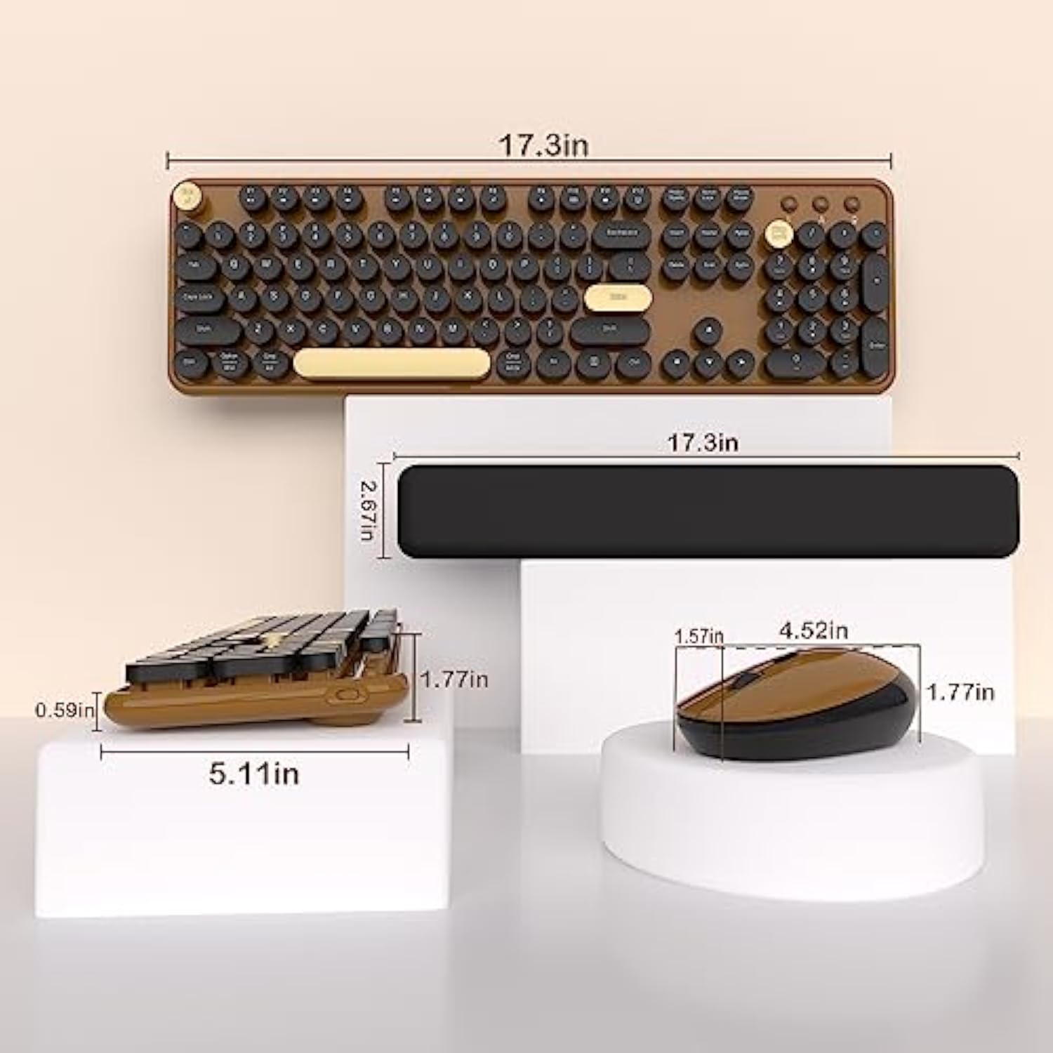 Wireless Keyboard And Mouse Combos, Retro Keyboard And Mouse Wireless Full Size, 2.4Ghz Connection And Optical Mouse For Windows, Mac, Pc, Laptop For Home And Office (Coffee-Black)