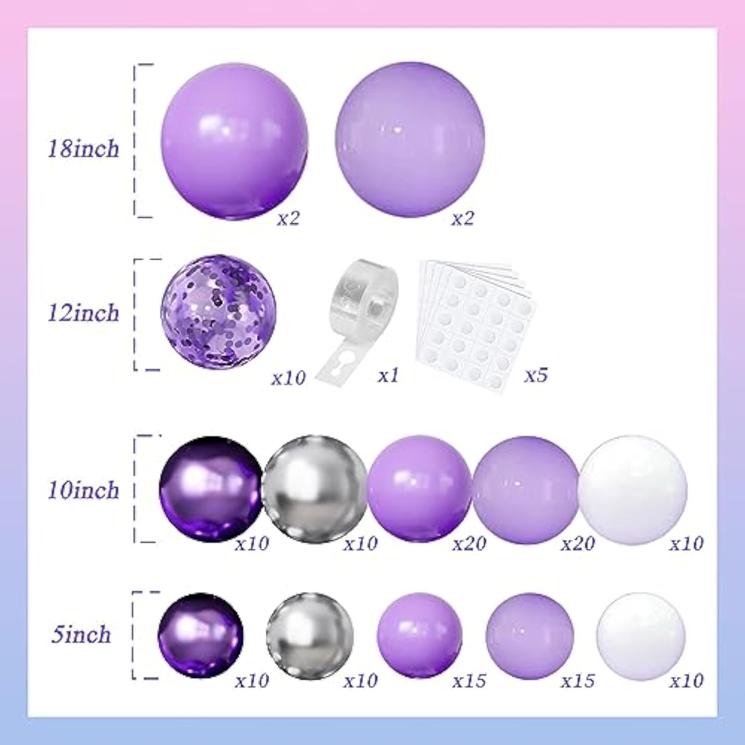 Purple Balloons Garland Arch Kit,144Pcs Lavender Purple Pastel Purple Confetti Balloons With Silver White Ballons For Girl Butterfly Baby Shower Princess Birthday Wedding Party Decoration………