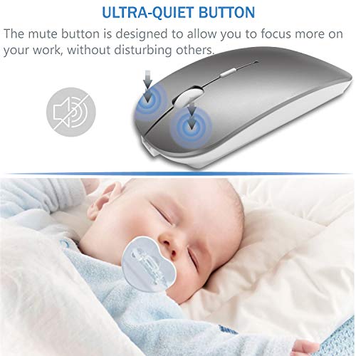 Bluetooth Wireless Mouse For Macbook Air Mac Pro Laptop Computer Ipad Pad Pc Laser Optical Rechargeable Mini Slim Silent Mouse Widely Used Desktop Hp Imac (Gray)