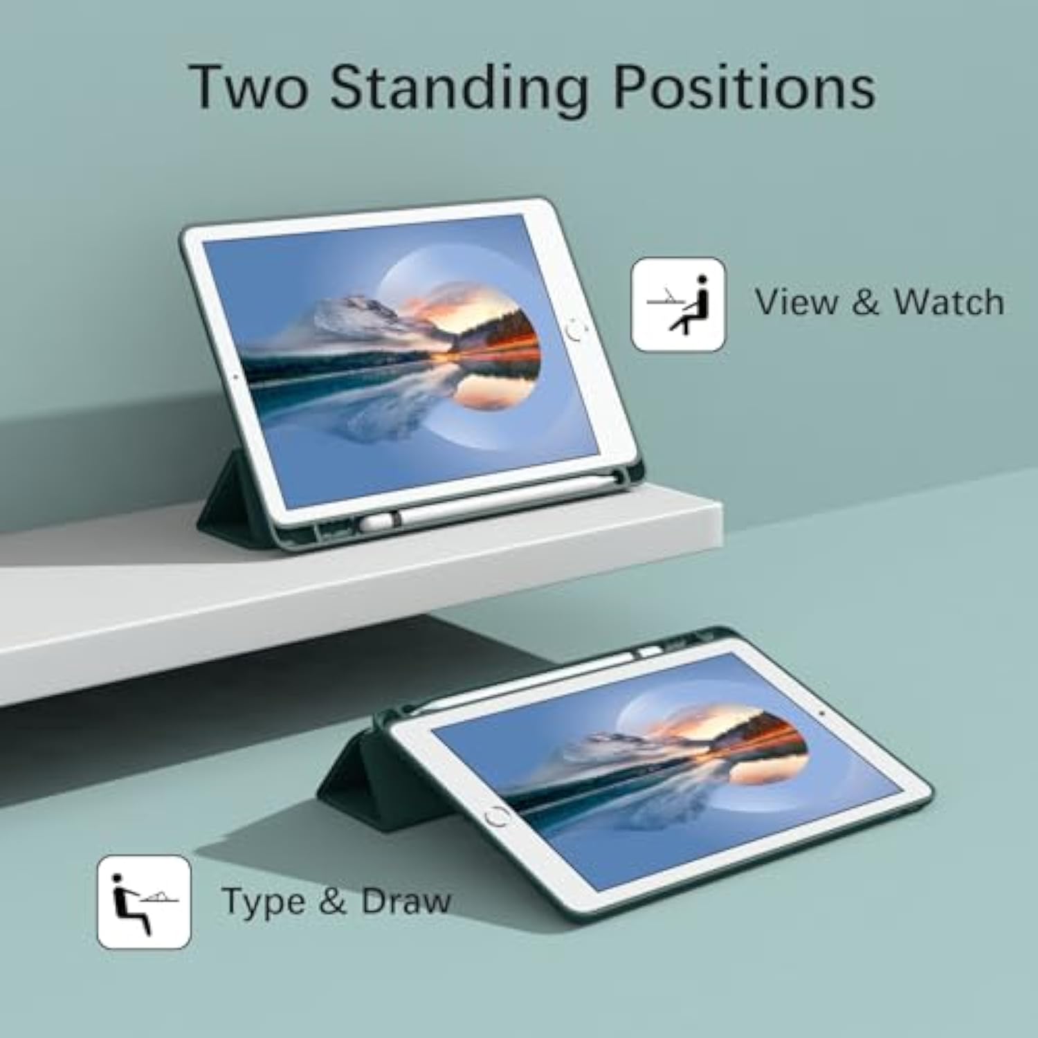 Case For 10.2 2021/2020/2019, Smart Lightweight Trifold Stand Cover, Auto Sleep/Wake Soft Tpu Pencil Holder Case For 10.2 Inch 9Th/8Th/7Th Generation - Dark Green