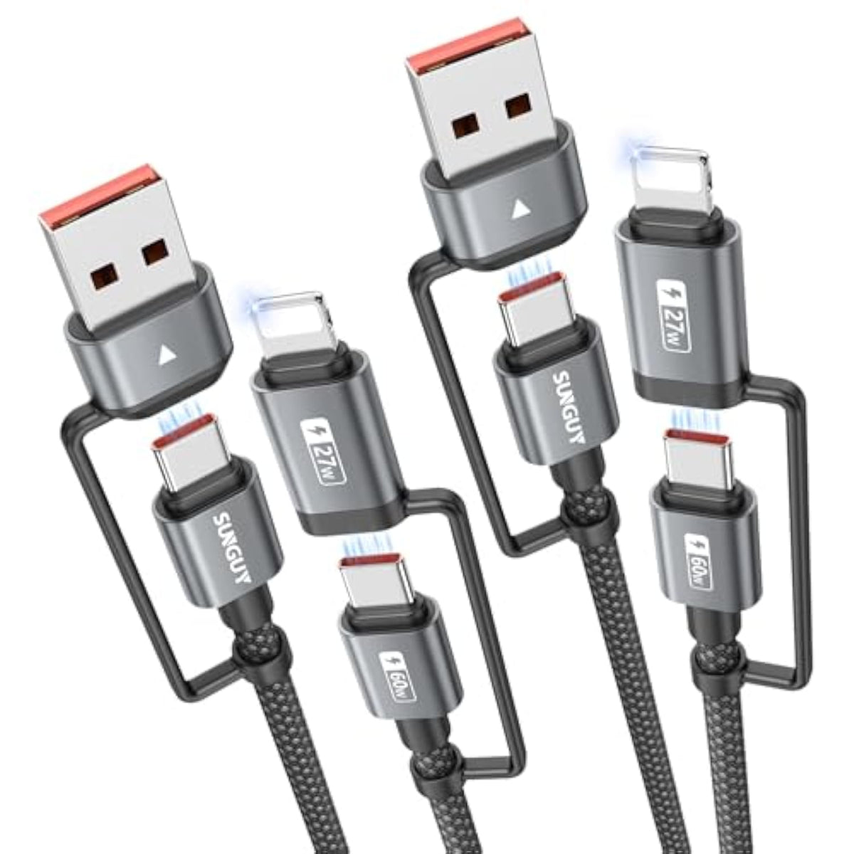 4 In 1 Usb C Charging Cable 2Ft [2 Pack], 60W Multi Charging Cable, Usb-C/A To Lighting/C Cord For Iphone 16/15/14 Pro/Ipad/Macbook/Samsung Galaxy S25/S24/Tablets
