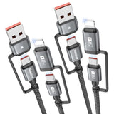 4 In 1 Usb C Charging Cable 2Ft [2 Pack], 60W Multi Charging Cable, Usb-C/A To Lighting/C Cord For Iphone 16/15/14 Pro/Ipad/Macbook/Samsung Galaxy S25/S24/Tablets