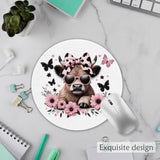 Pink Highland Cow Mouse Pad 7.9X7.9 Inch,Coquette Bow Cow Mouse Pads For Wireless Mouse Computers Laptop Desk Accessories For Office,
