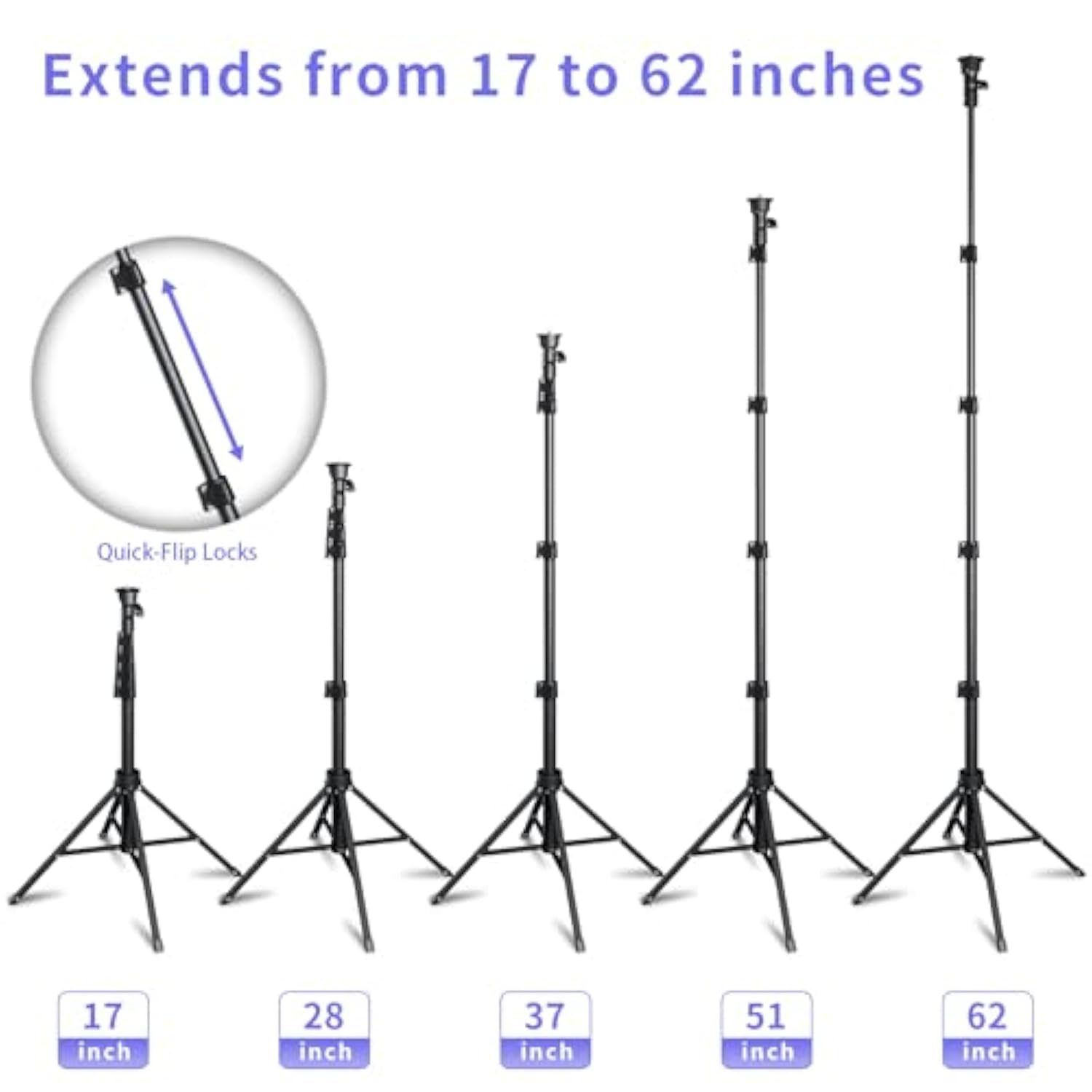 62" Selfie Stick Tripod For Iphone, Stable 4 Leg Design, Bluetooth Remote, Aluminum Stick & Legs, Lightweight, Portable All In One, Compatible With Iphone & Android, Non Skid Feet