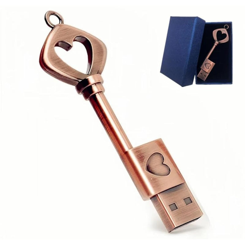 128Gb Usb 2.0 Flash Drive, Metal Love Heart Key Shaped Usb Drive Thumb Drive U