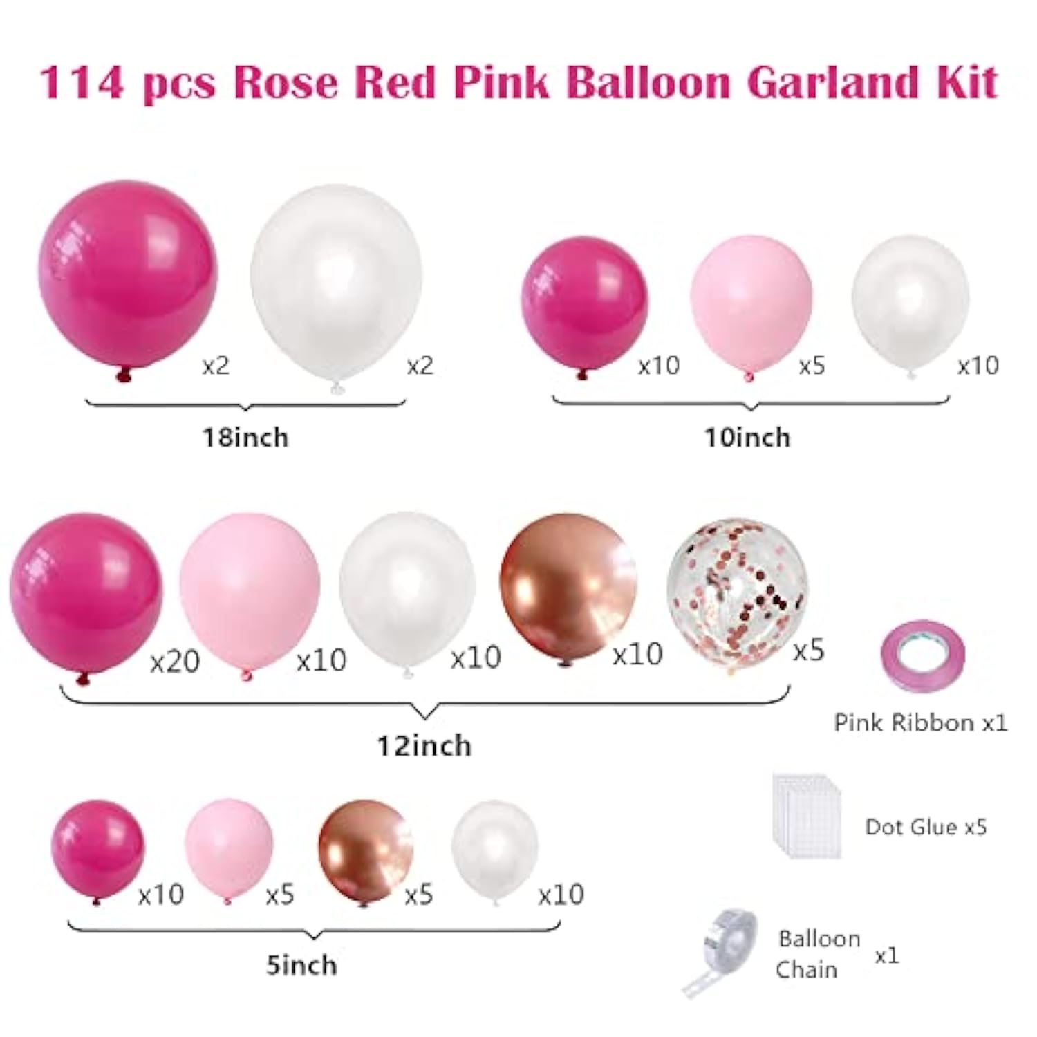 Pink Balloon Arch Kit: Rose Gold Party Garland, 114 Pcs