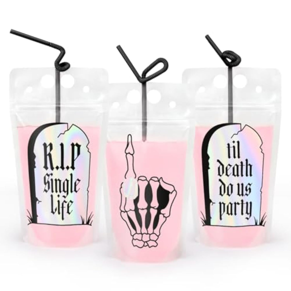 Bachelorette Rip Single Life Drink Pouches - 15 Pcs, Iridescent | Bachelorette Party Decorations, Bride Or Die Drinkware, Bridesmaid Favor, Til Death Do Us Party + Bridal Shower Supplies