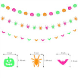 3PCS Halloween Neon Banner Glow in Dark Pumpkin Bats Spiders Hanging Garland