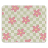 Checkered Flowel Green Mouse Pad 9.4 X 7.9 Inch, Retro Groovy Flowers Square Non-Slip Rubber Mat Mousepad For Office Dorm Desk Decor, Office Supplies Gifts For Women Kid