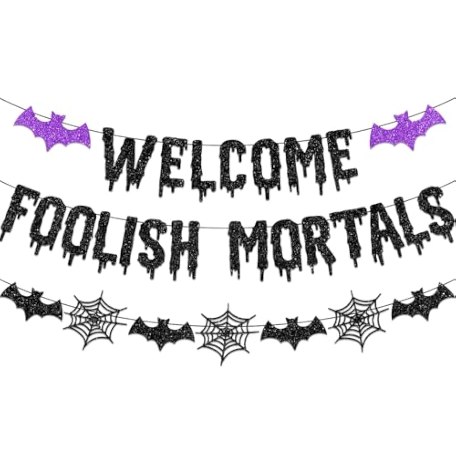 Welcome Foolish Mortals Halloween Banner Decorations Halloween Haunted Mansion Banner Wall Decorations With Bat And Spider For Halloween Party Decorations