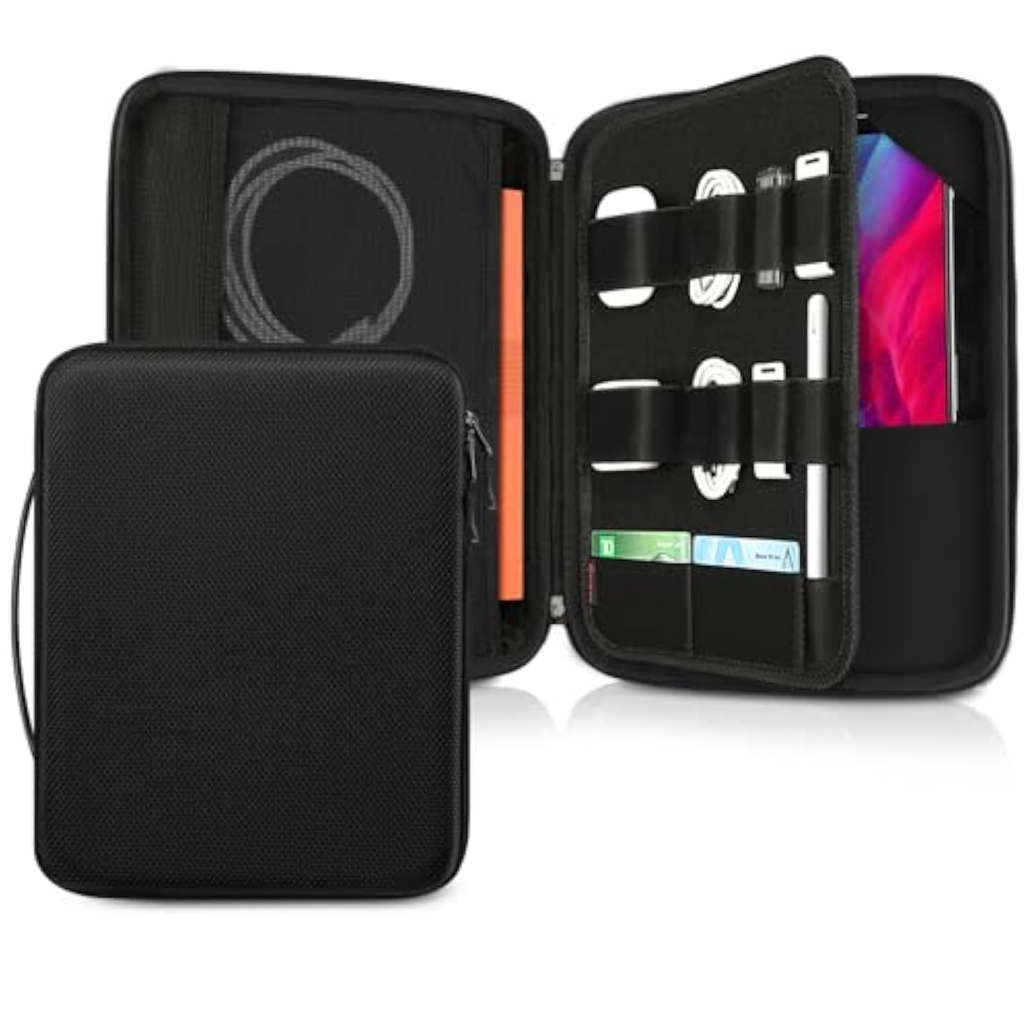 Hard Tablet Sleeve Case For Ipad Pro 13-Inch M4, Ipad Air 13-Inch M3 2025 M2 2024, Pro 12.9 6Th/5Th, Portfolio Organizer Bag For Surface Pro 9/8/X/7/6/5, Pens, Cables, Electronics, Black