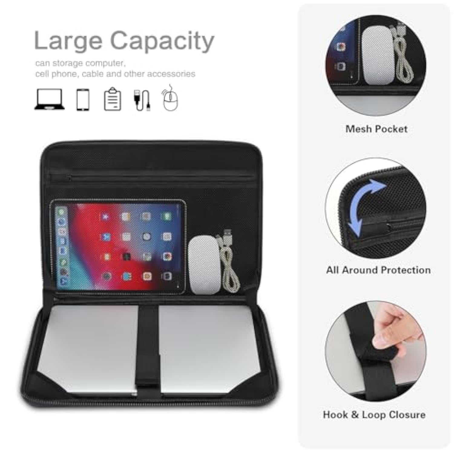 MOSISO 15-16 inch Laptop Hard Case, 15.6 inch Waterproof Shockproof Computer Bag Compatible with MacBook HP Dell,Artistic Geometric EVA Carrying Sleeve Laptop Case Hard Shell with Handle, Black