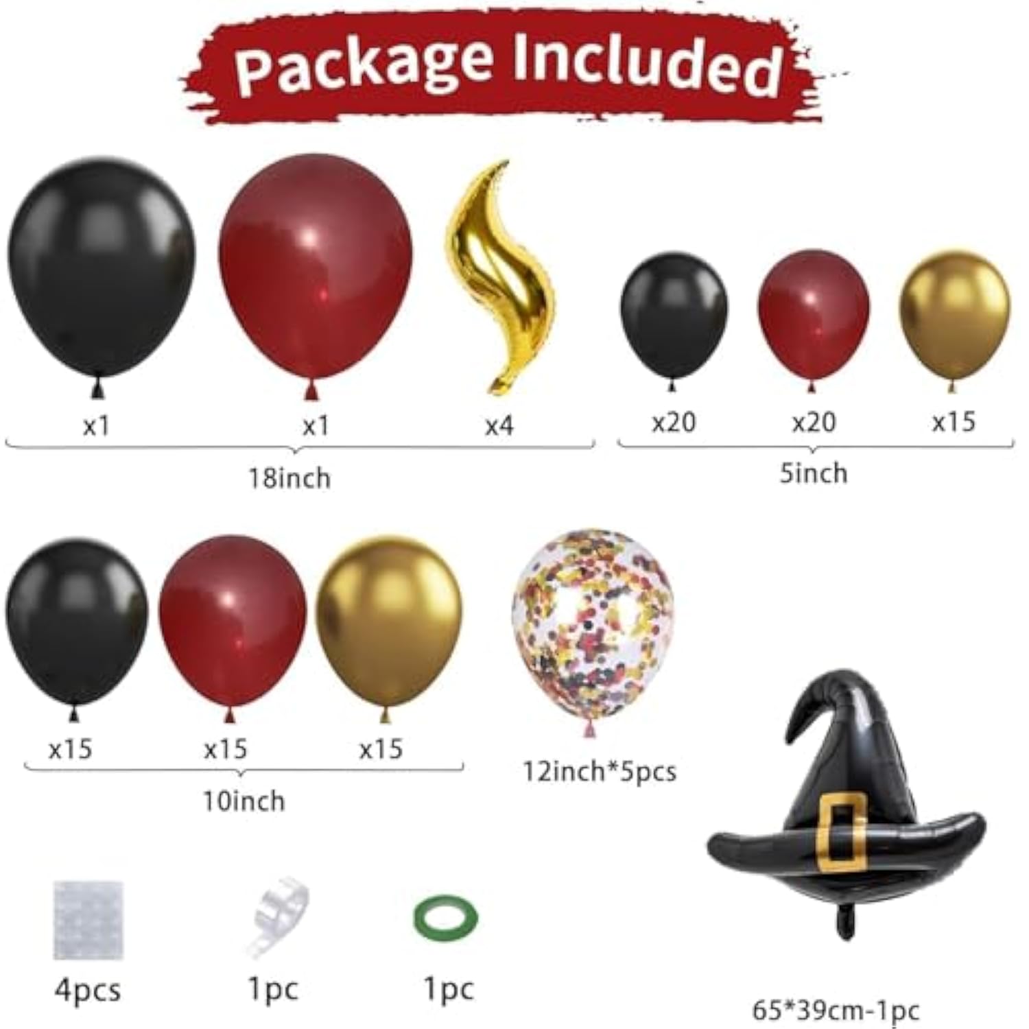 Burgundy Black Gold Balloon Garland Kit – Includes DIY Hat & Wings for Party Decorations