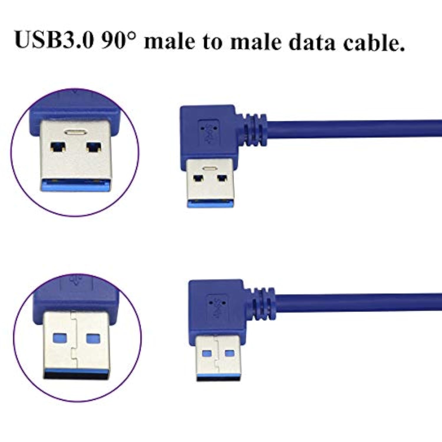 90 Degree Usb To Usb 3.0 Adapter Cable Left & Right Angle Usb 3.0 A Male To A Male Charging & Data Transfer Usb Cable For Hard Drive,Printers,Laptops,Keyboard,More Usb A Devices(0.3M/1Ft-Blue)
