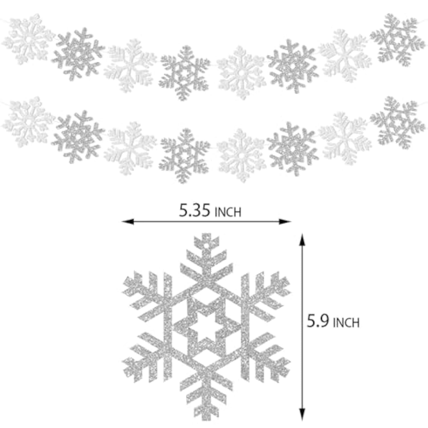 Snowflake-Snow White-Silver Christmas Party-Decoration Garland - 24Pcs Frozen Winter Wonderland Ornaments Hanging Paper Streamers,New Years Birthday Holiday Classroom Ceiling Decor