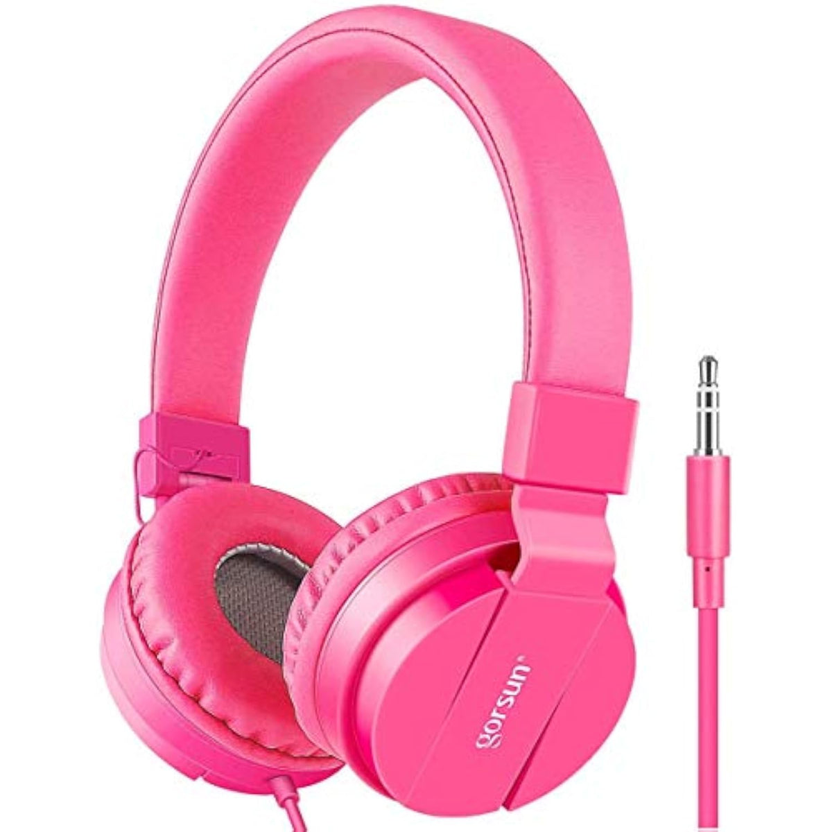 gorsun Kids Headphones, Lightweight Stereo Wired Toddler Headphones, Adjustable Headband Children's Headset for Smartphones Computer Pad Earphones(Pink)
