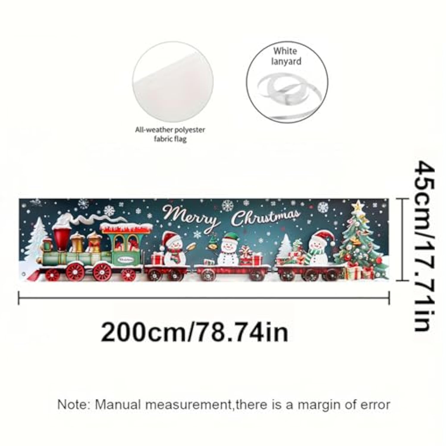 Christmas Fence Banner 78X17 Inch Merry Christmas Train Outdoor Decorations Snowman Santa Tree Holiday Wall Backdrop For Yard Porch Fence Decor