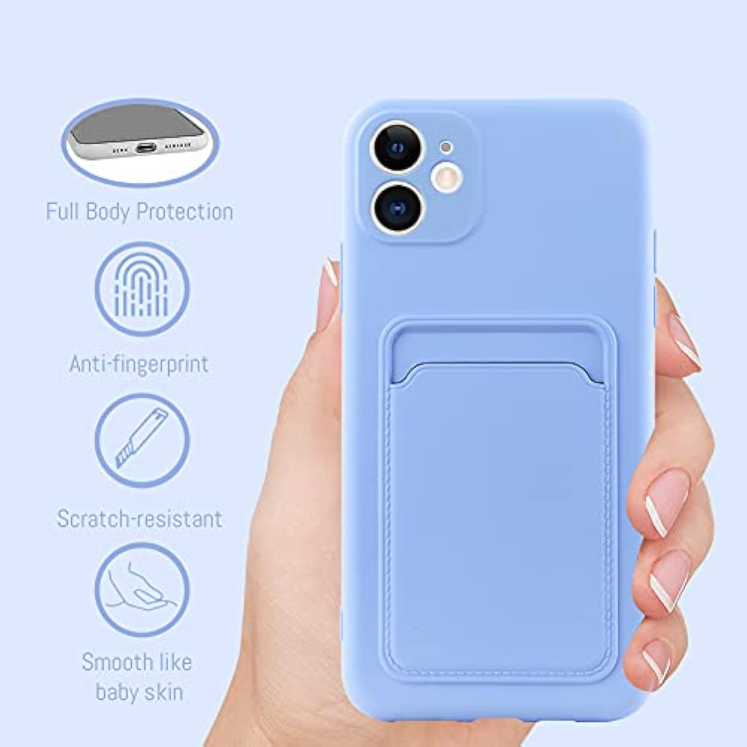 Compatible With 11 Case Tpu Card Holder Wallet Cover,Camera Protection + Screen Protector Soft Card Slot Phone Case -Purple