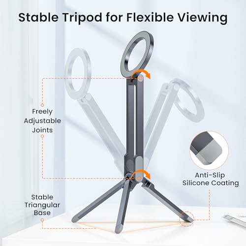 Magnetic Cell Phone Tripod,Adjustable Phone Holder for Desk,Portable Mini Tripod Phone Mount for Travel,Vlogging,Selfies,Compatible with MagSafe