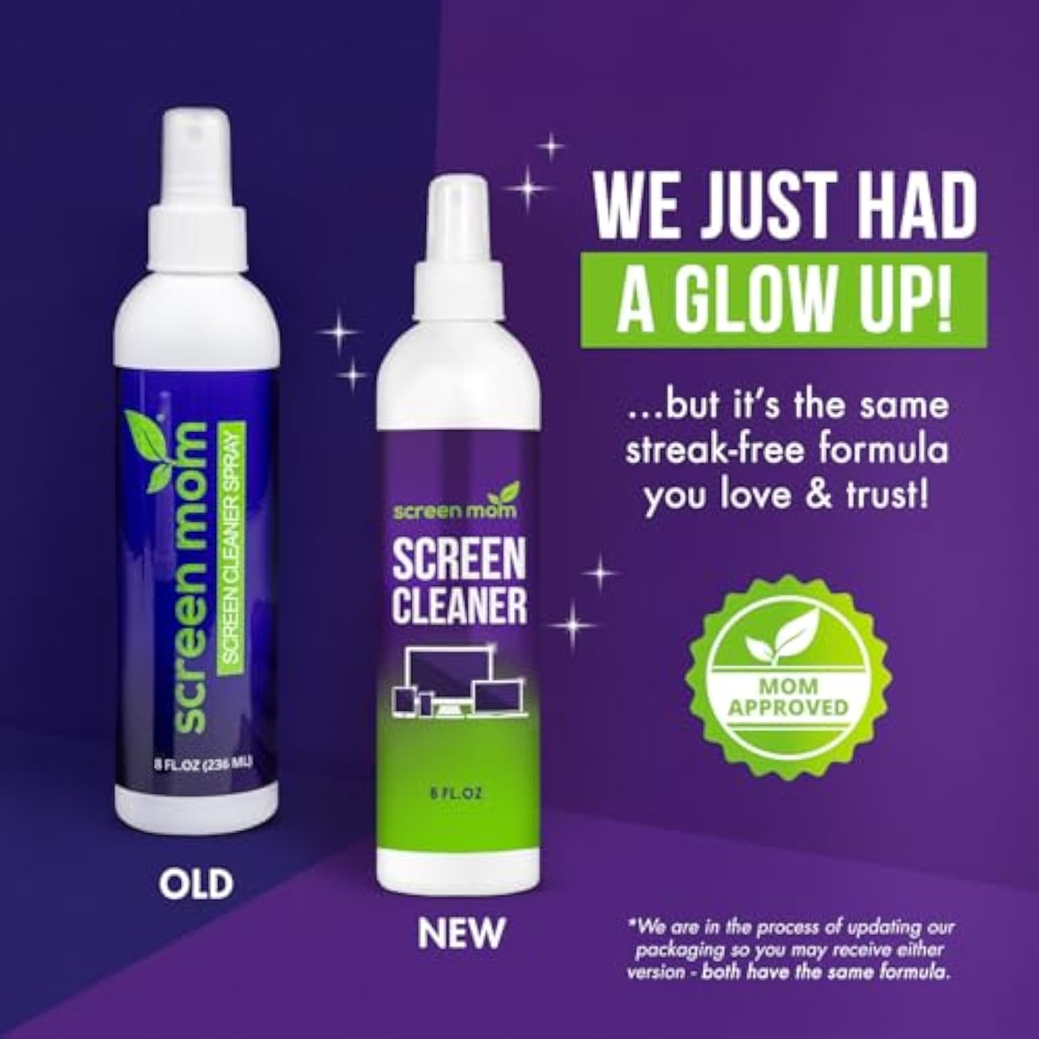 Screen Cleaner Spray and 4 Microfiber Cloths Bundle 8oz & 2oz, by Screen Mom, Eyeglasses or Monitor Screen Cleaner Spray and Wipe, Electronic Cleaner Spray, Car Screen Cleaning Kit