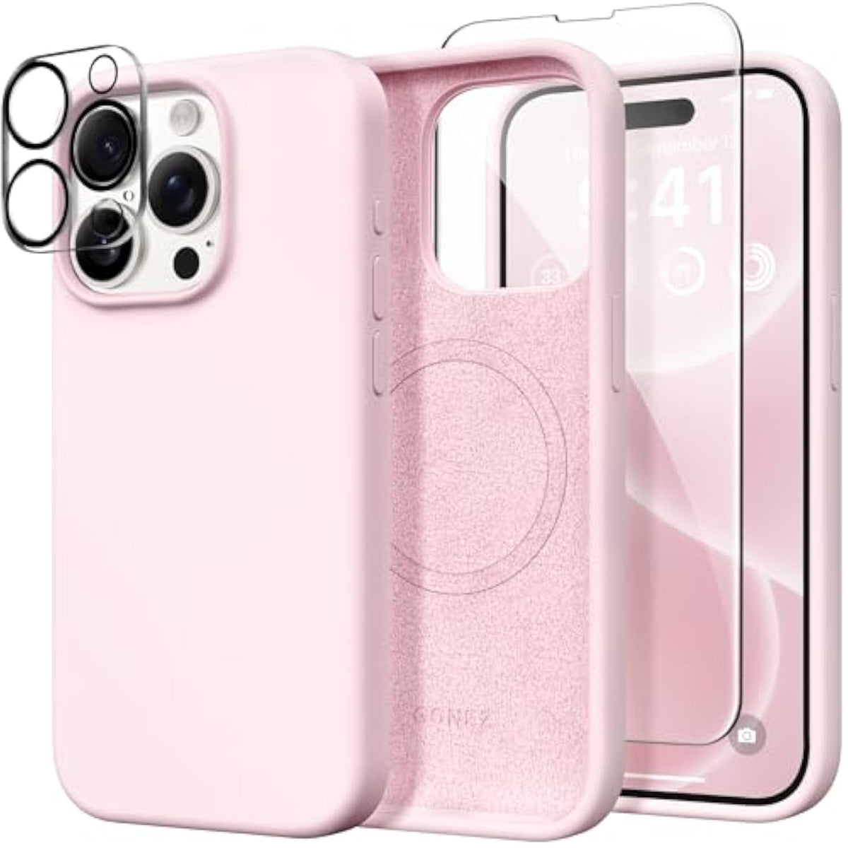 For Iphone 15 Pro Max Case Silicone, Compatible With Magsafe, Camera Protector + Screen Protector, Soft Anti-Scratch Microfiber Lining, Liquid Silicone Shockproof Phone Cover, Chalk Pink