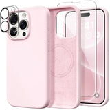 For Iphone 15 Pro Max Case Silicone, Compatible With Magsafe, Camera Protector + Screen Protector, Soft Anti-Scratch Microfiber Lining, Liquid Silicone Shockproof Phone Cover, Chalk Pink