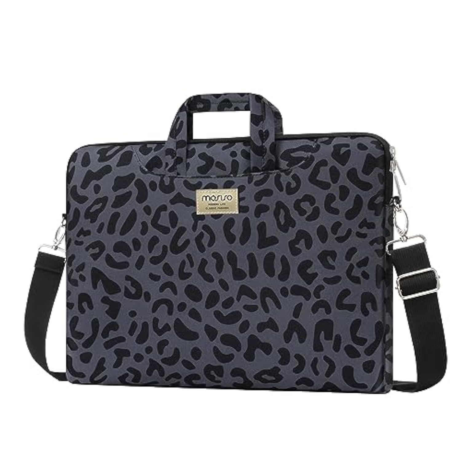MOSISO Laptop Shoulder Bag, 15.6 inch Computer Bags Compatible with MacBook Air 15 inch M4 M3 M2/Pro 16 M4 M3 M2 M1 2025-2019, 15-15.6 inch Notebook, Leopard Grain Briefcase Sleeve with Belt