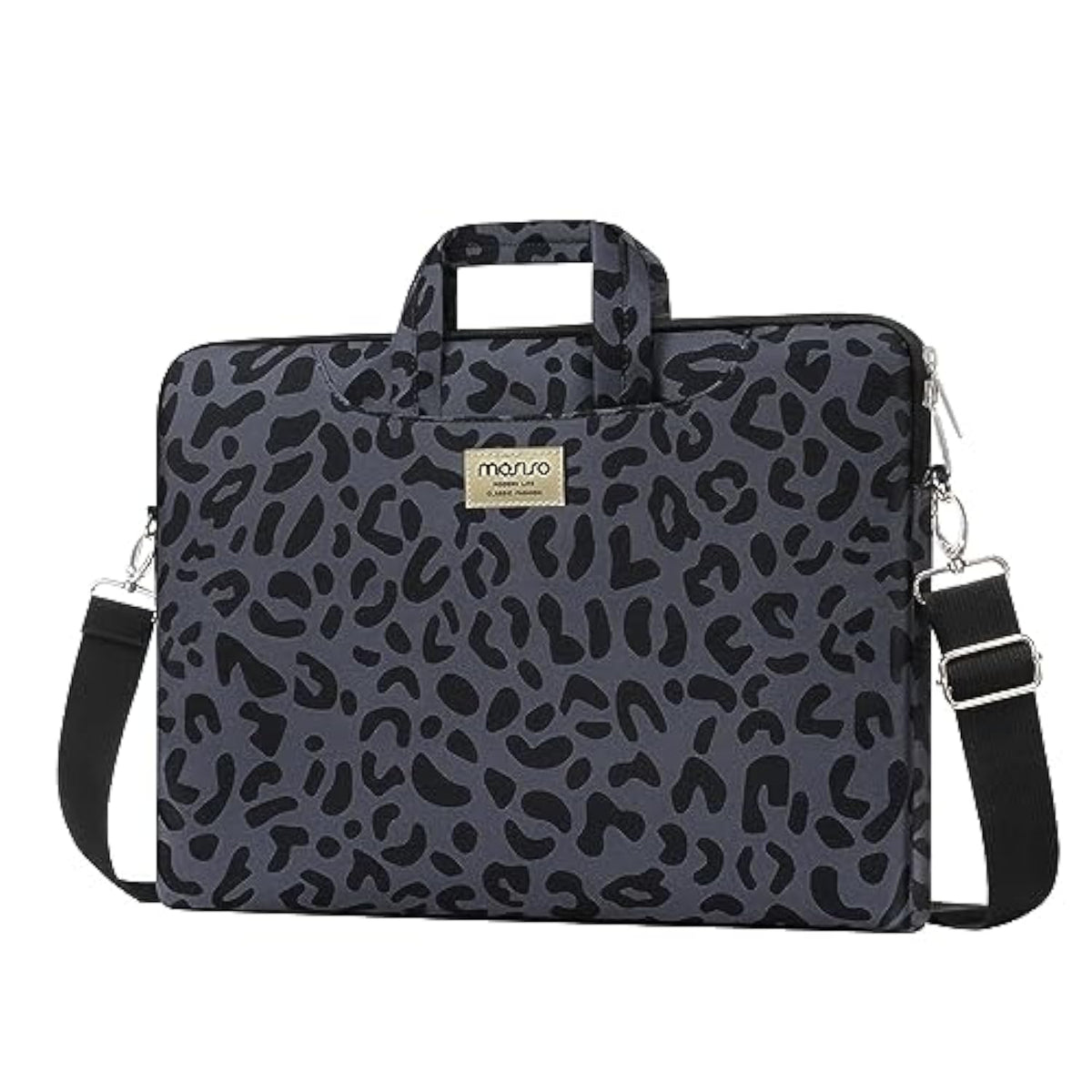 MOSISO Laptop Shoulder Bag, 15.6 inch Computer Bags Compatible with MacBook Air 15 inch M4 M3 M2/Pro 16 M4 M3 M2 M1 2025-2019, 15-15.6 inch Notebook, Leopard Grain Briefcase Sleeve with Belt
