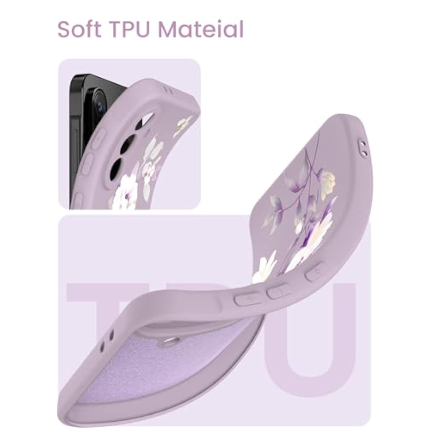 For Samsung Galaxy A36 5G Case With 2X Screen Protector, Girls Women Florals Liquid Silicone Phone Case, Shockproof Anti-Scratch Soft Protection Case For Galaxy A36 5G (Purple, A36)