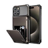 For Iphone 15 Pro Max Case With Card Holder, 4-Card Dual Layer Heavy Duty Shockproof Wallet Case, Hidden Flip Card Slot Protective Hard Cover For Iphone 15 Pro Max, 6.7'' Gun Metal