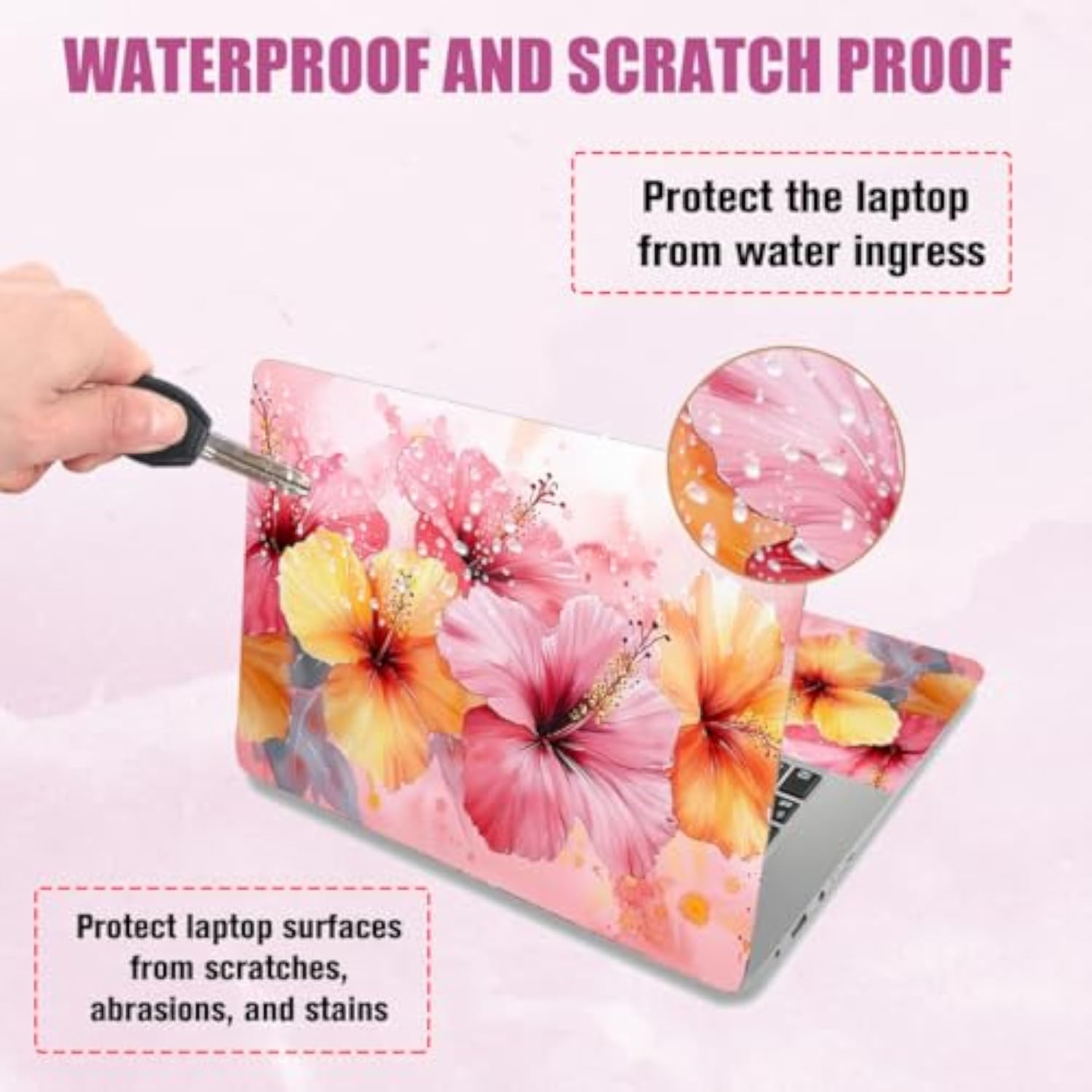 Laptop Skin Sticker Decal, Watercolor Flower Universal Removable Vinyl Skin Cover Fits 12" 13" 13.3" 14" 15" Laptop Notebook Art Protector Pc Personalized Protector Cover Decals