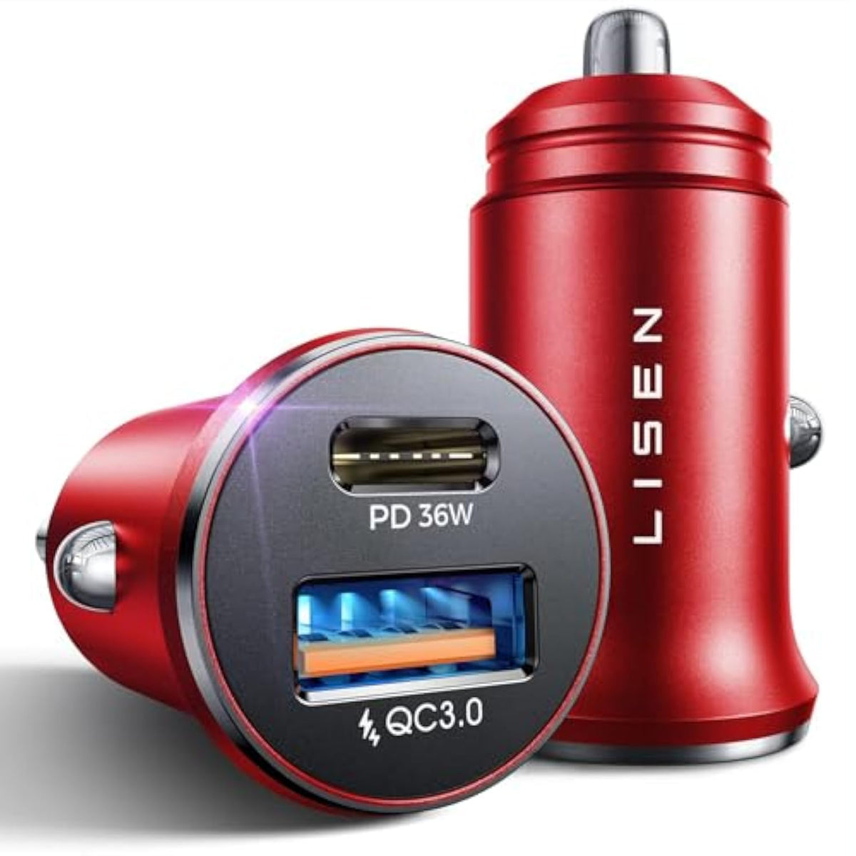 2-Pack Usb C Car Charger Adapter Fast Charge, 48W All Metal Cigarette Lighter Usb Charger For Iphone 15 Smallest Flush Car Charger Usb C For Iphone 14 Pro Max 13 12 Galaxy S23/22 Ipad Pro-Red