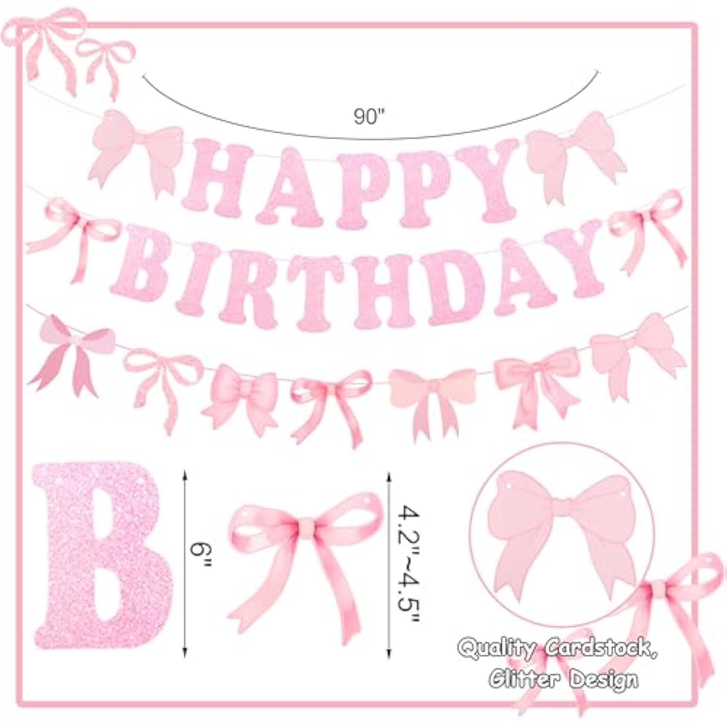 Pink Bow Birthday Decorations For Women Girls Pink Balloons & Banner Coquette Bow Birthday Party Decor For Bow Theme Party