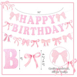 Pink Bow Birthday Decorations For Women Girls Pink Balloons & Banner Coquette Bow Birthday Party Decor For Bow Theme Party