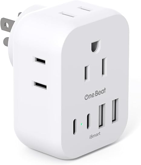 Cruise Travel Power Strip 4 Outlets 4 USB Ports 2 USB C Wall Outlet Extender White