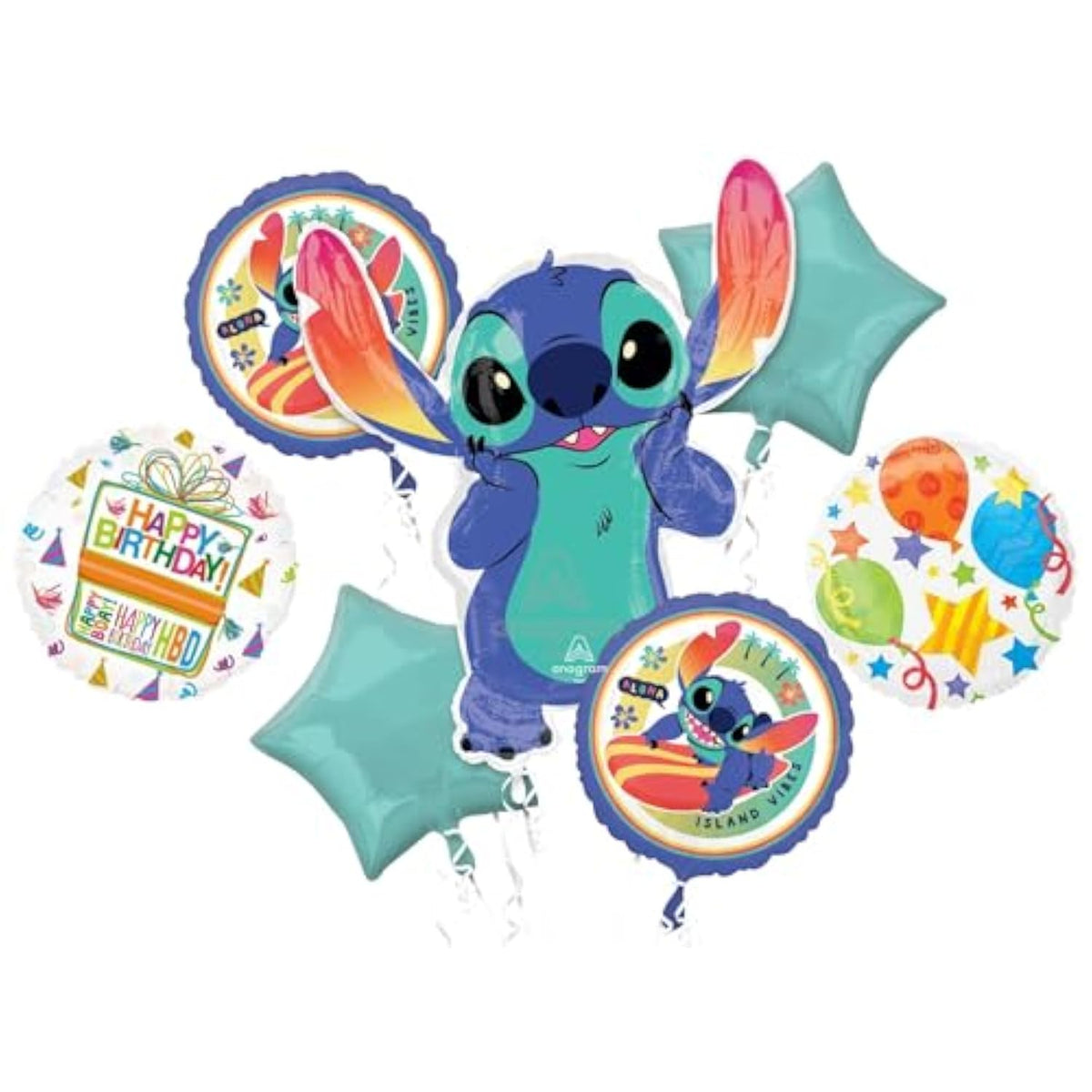 Anagram Stitch 7pc Birthday Party Foil Balloons, BQ_4159