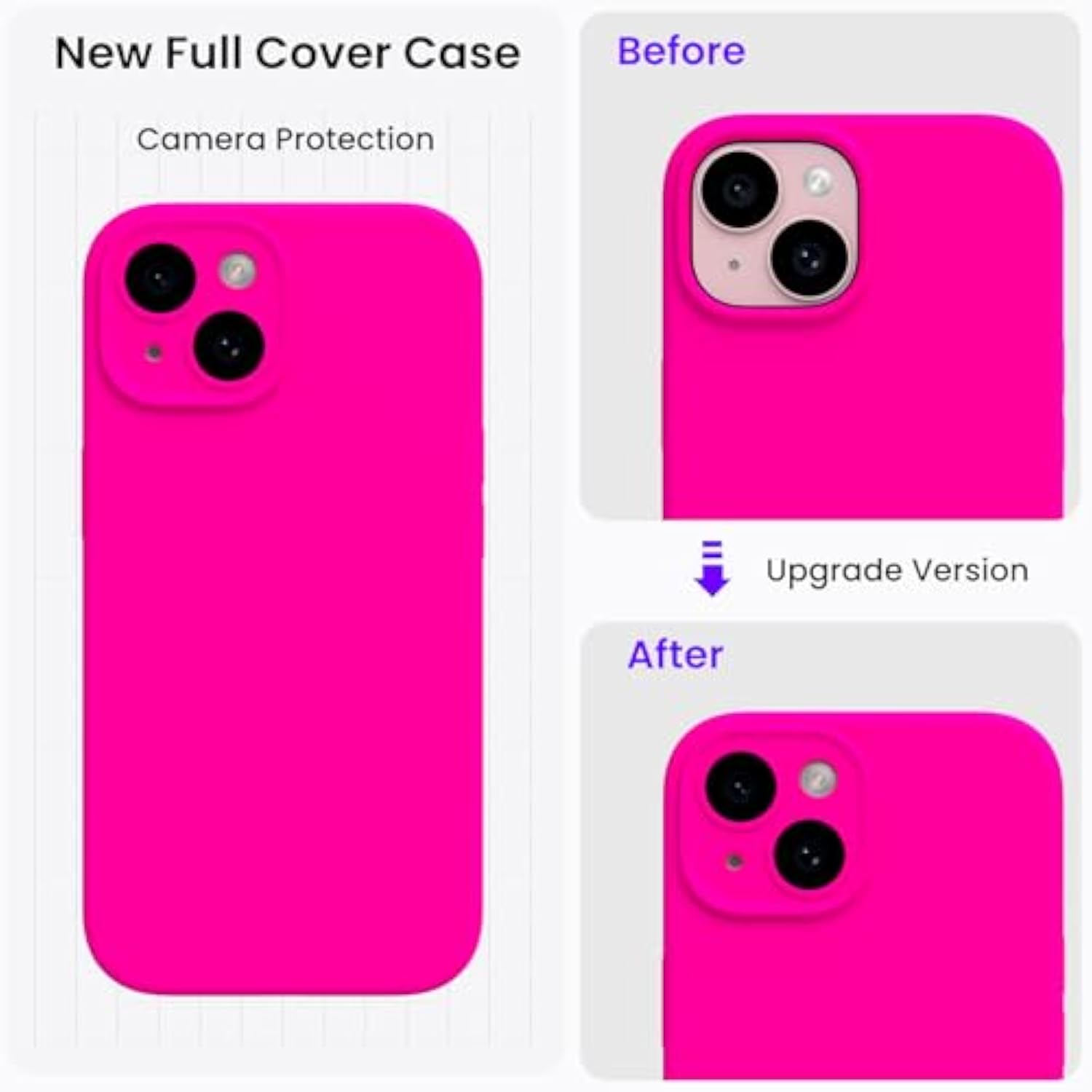 For Iphone 15 Case 6.1 Inch, Shockproof Liquid Silicone Cover With Screen Protectors, Water Resistant Full Body Protective Case-Hot Pink
