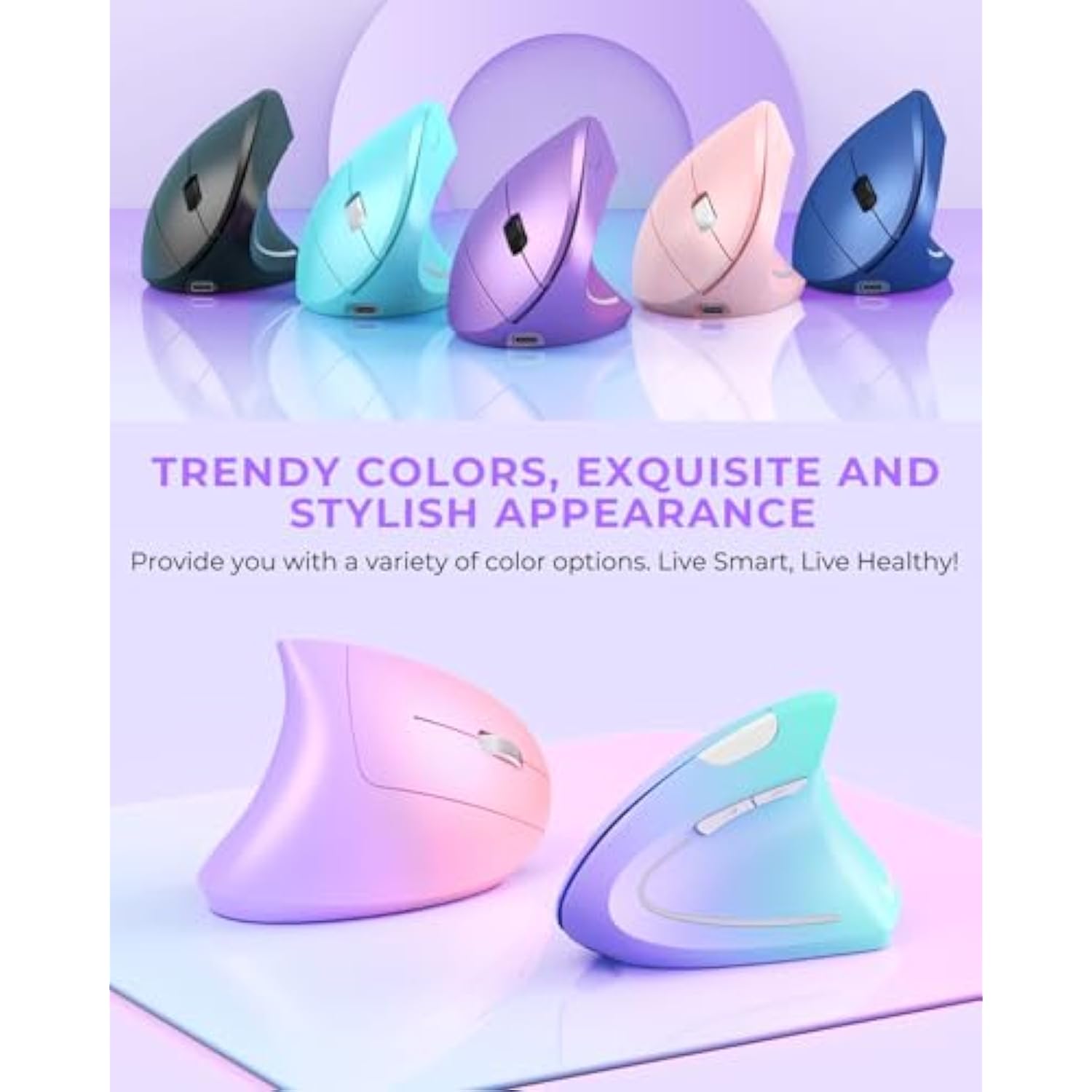 Ergonomic Mouse, Vertical Wireless Mouse, Rechargeable 2.4G Optical Carpal Tunnel Mice With Usb Receiver: 1000/1200 / 1600 Dpi, 6 Buttons, For Laptop, Computer, Pc, Desktop, Light Purple