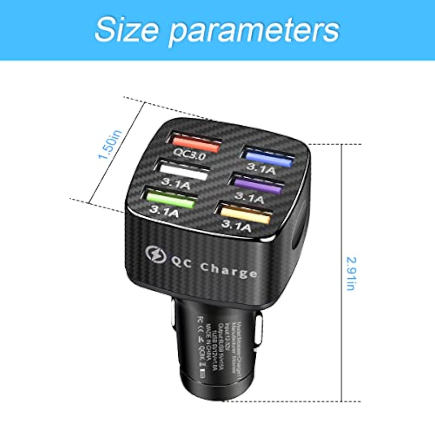 Car Charger Adapter, 6 Ports Usb Qc3.0 Fast Phone Charger, 32V Upgraded Quick Charging Adapter Compatible With Iphone 13/13 Pro Max/12/Xs/Xr, Samsung Galaxy (Black/1Pcs)