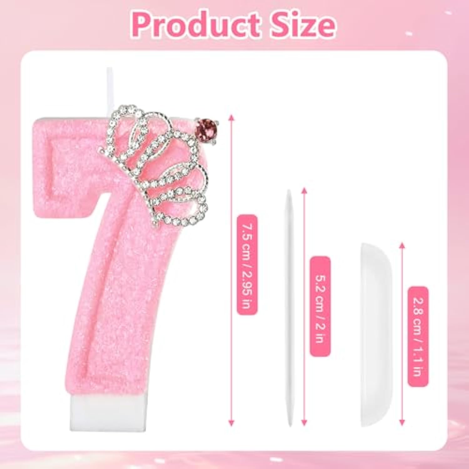 Pink Birthday Candle Crown Number 7 Candles Cake Candle,Pink Birthday Cake Topper Cupcake Decorations Party Decor For Girls And Women Anniversary Celebrations Supplies Favors