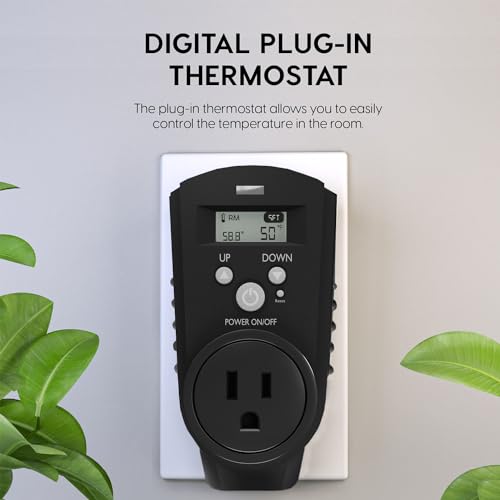 Digital Plug In Thermostat - Programmable Thermostat With Lcd Screen, Temperature Control & Power Buttons - Compatible With Wall Mount & Portable Heater, Air Cooler, Greenhouse Fans