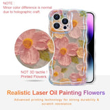 Case For Iphone 15 Pro Max, Colorful Retro Oil Painting Printed Flower Laser Glossy Pattern Cute Curly Wave Edge Exquisite Phone Cover Stylish Durable Tpu Protective Case For Girls Women-Green