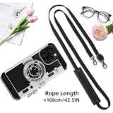 Vintage Camera Phone Case for iPhone 16 with Removable Lanyard Strap, Cute 3D Unique Design Silicone Cover for Girls Kids Women Black