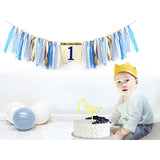 Baby Boy 1St Birthday Party Decorations By , Blue And Gold Set, Ribbon High Chair Banner, Birthday Crown Hat, Gold Cake Topper