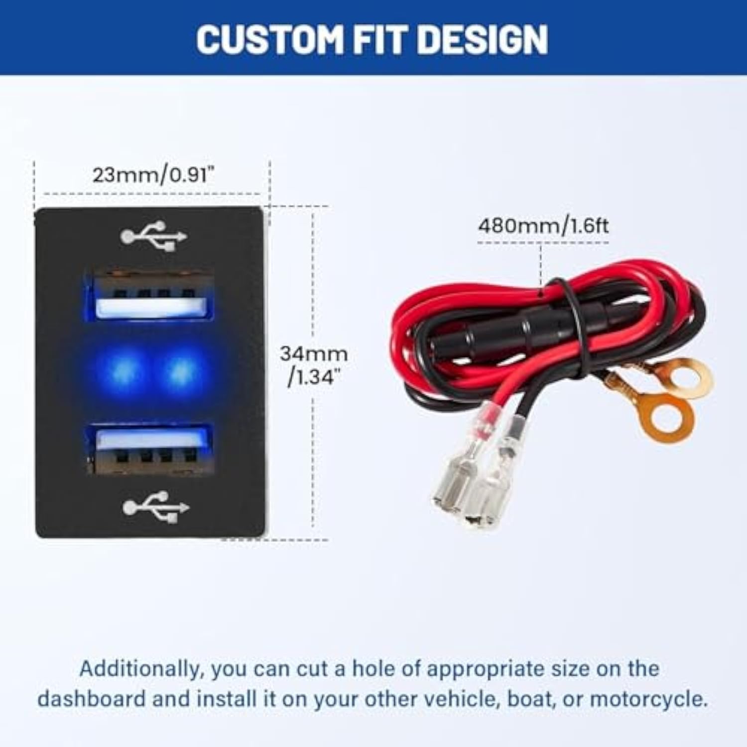 Dual Usb Car Charge Port For Toyota, Square Power Socket Adapter With Blue Light, Usb Dashboard Mount Module, Vehicle Usb Plug For 2009-2019 Toyota Corolla Rav4 Camry Highlander Prado