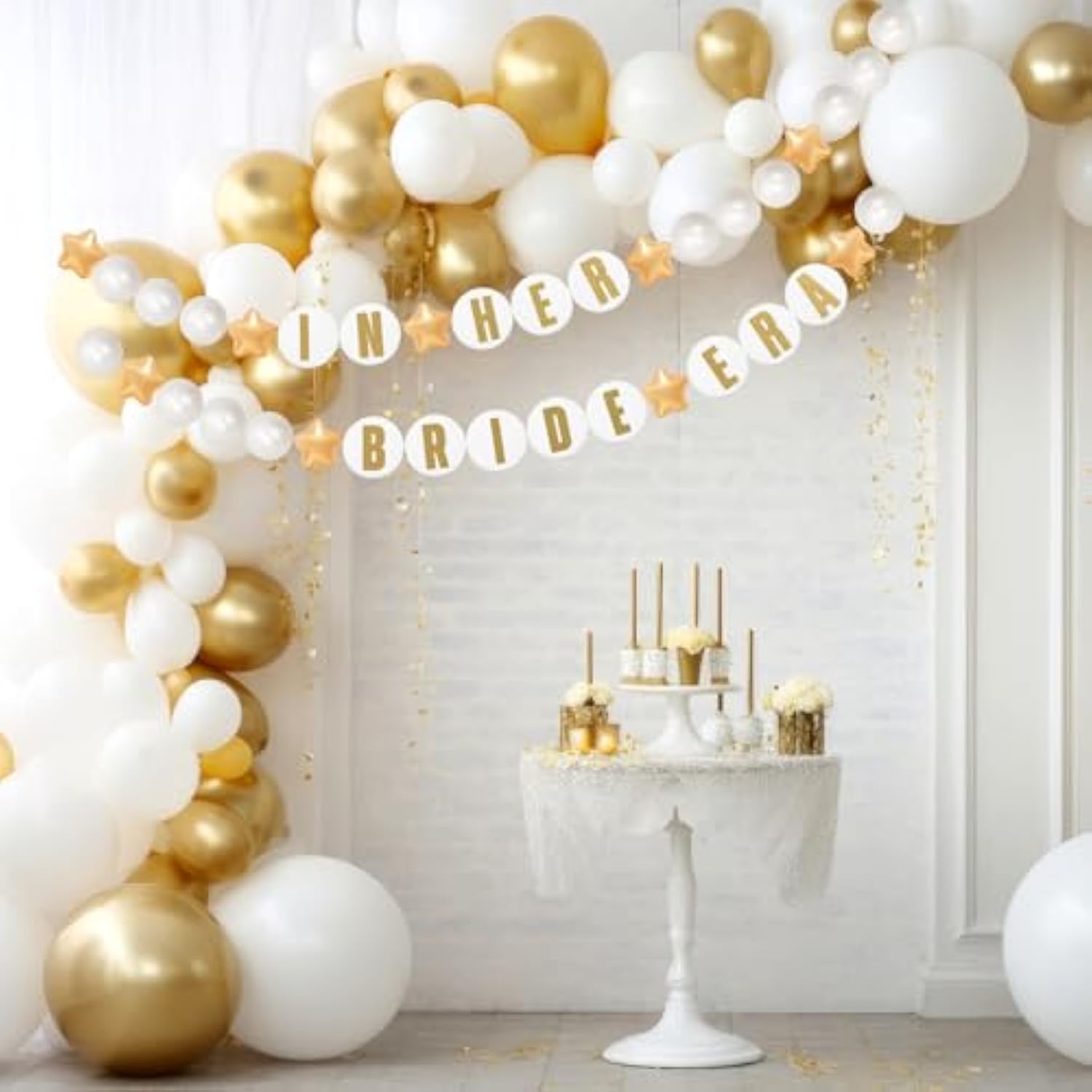 103 Pcs Giant Friendship Bracelet Garland Diy Birthday Halloween Christmas Jumbo Friendship Bracelet Banner Kit Famous Singer Customizable Party Wedding Decor(Gold And White)