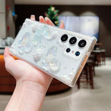 For Samsung Galaxy S23 Ultra Clear Glitter Case,Cute 3D Butterfly Floral Pearl Bling Sparkle Shiny With Wrist Strap Soft Tpu Aesthetic Women Girls Phone Case For Galaxy S23 Ultra 6.8" (Clear)