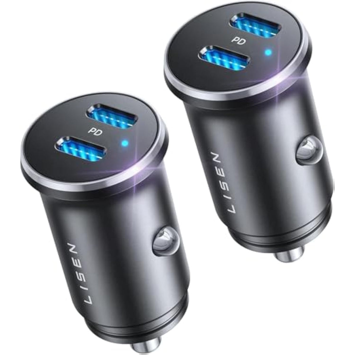 2 Pack Car Charger Usb C Cigarette Lighter Adapter For Iphone 16 [Mini All Metal] 60W Dual Port Usb C Car Charger, 12V Usb C Car Charger Cigarette Lighter Adapter For Iphone 16 15 14 13, Android