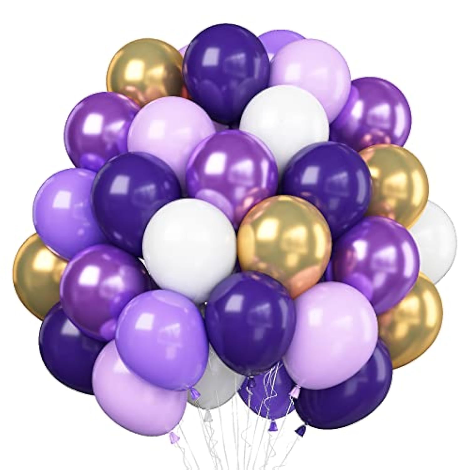 Purple And Gold Balloons, 50Pcs 12 Inch Purple Gold White Balloons Metallic Purple Balloons Pastal Purple White Balloons For Purple Birthday Decorations Shower Princess Theme Party Decorations