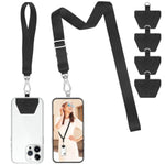 Phone Lanyard, Adjustable Cell Phone Lanyard Neck Strap & Phone Wrist Strap & 4 Phone Tether Patches For Most Smartphones, Black